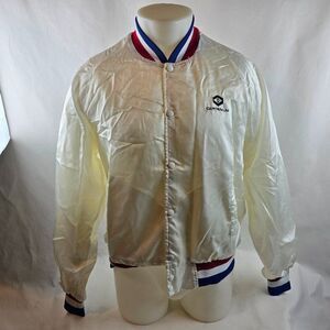 Vintage Satin Jacket Mens Large White Horizon Sportswear Made in USA American